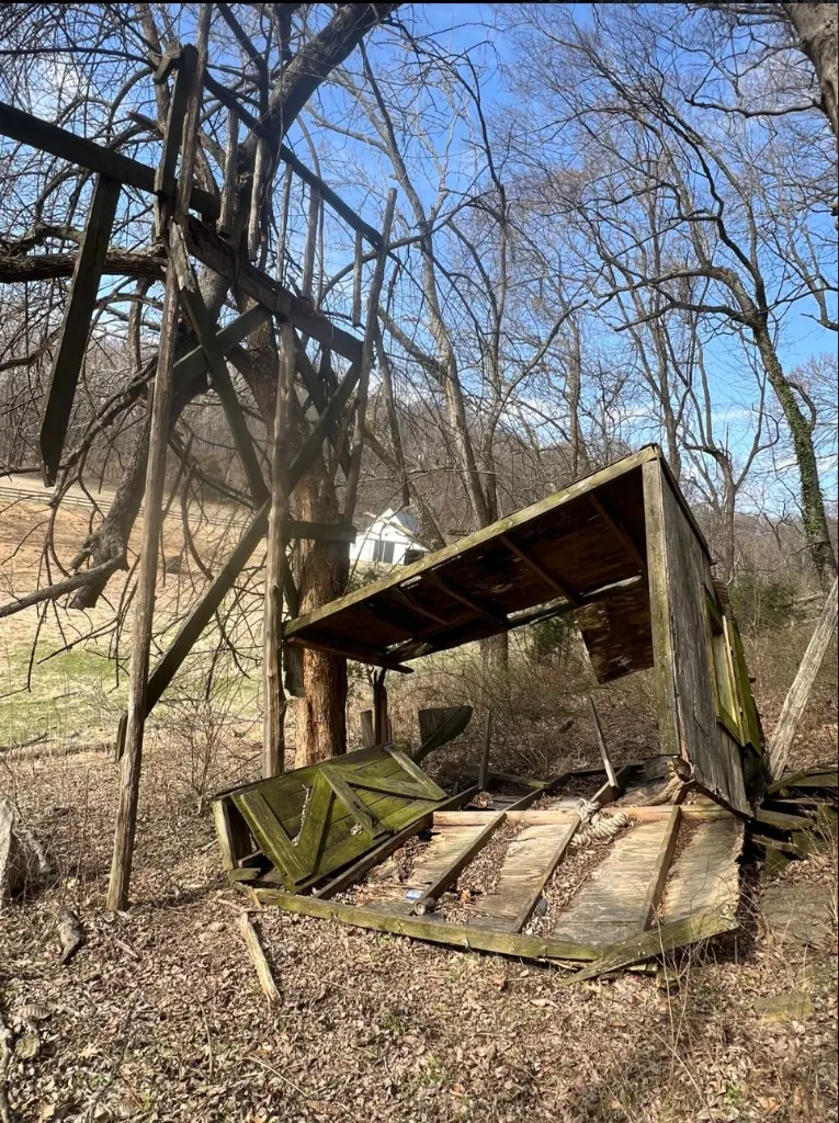Old deteriorated wooden outdoor structure before removal in Columbia, Tennessee