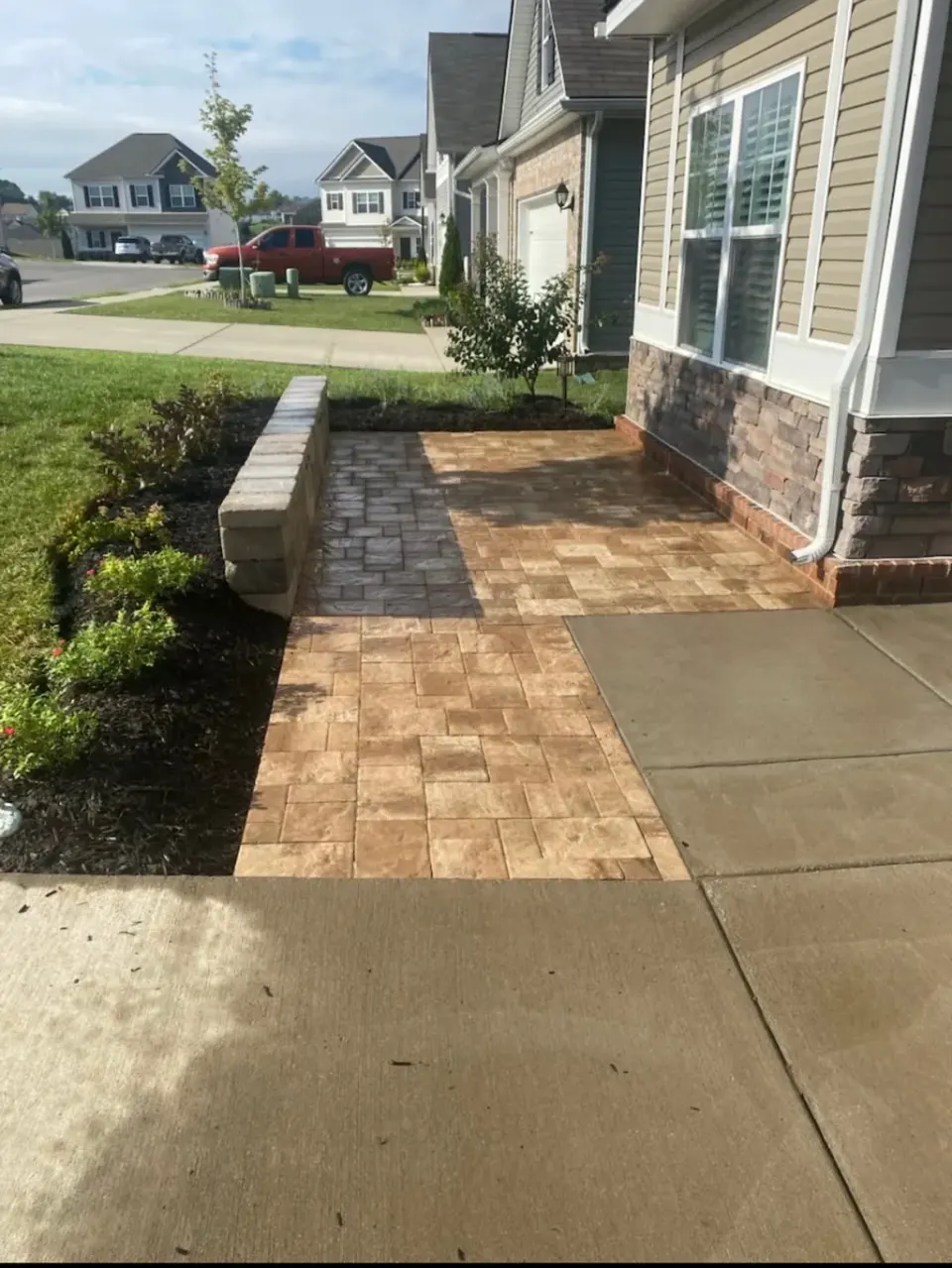 Stamped front patio gallery photography labeled Spring Hill, Tennessee—not a published Spring Hill patio case-study page