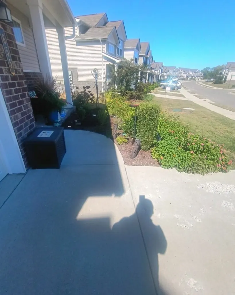 Wider view of the front planting area before unwanted plants were removed in Spring Hill, Tennessee