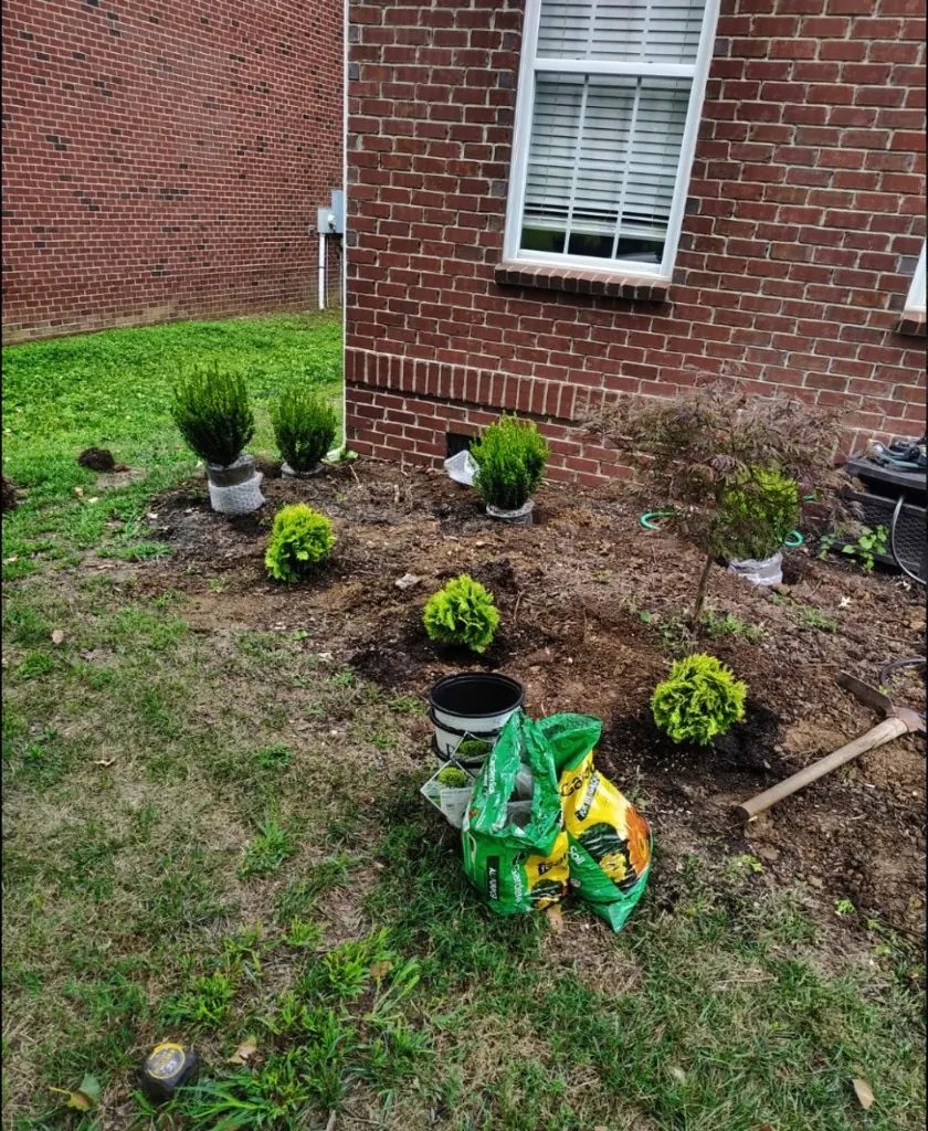 Landscape bed before mulch and plant installation in Spring Hill Tennessee