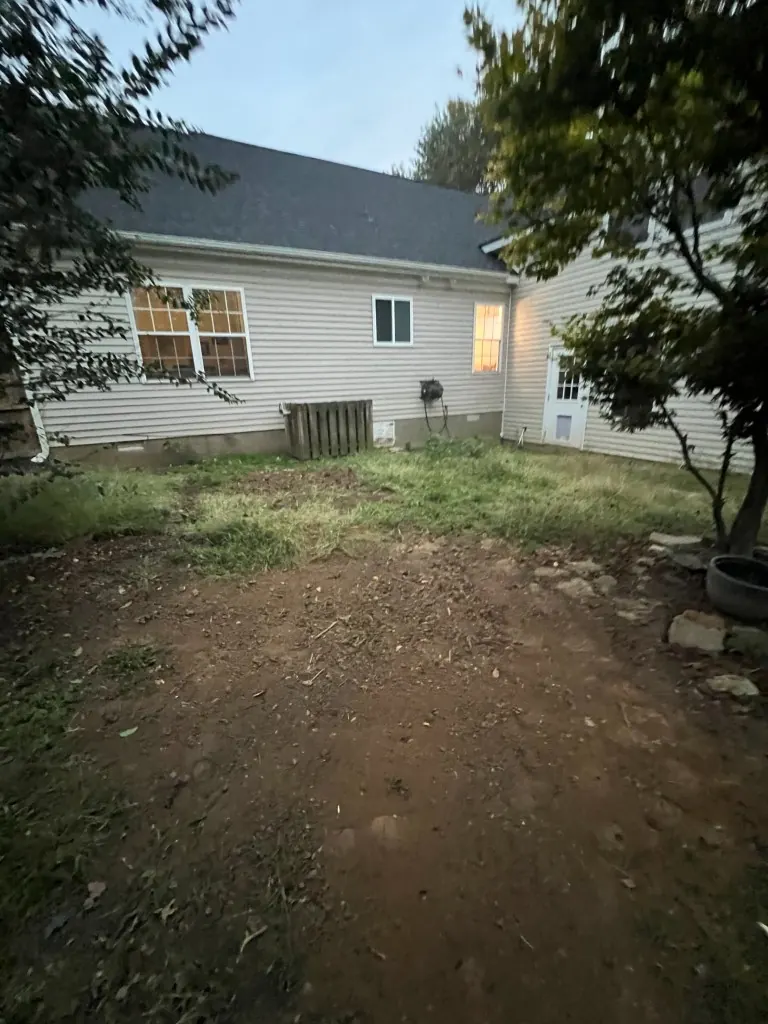 Same removal area after the shrub and roots were removed and the excavation was backfilled in Thompson's Station, Tennessee